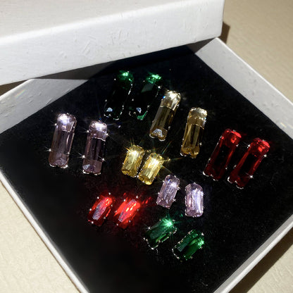 Simple Style Rectangle Stud Earrings For Women In Copper With Zircon Inlay