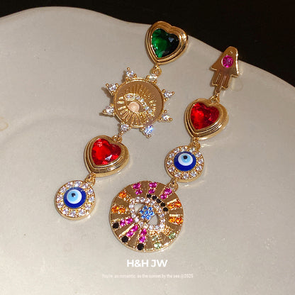 Heart Shape Stud Earrings For Women In Copper Featuring Zircon Inlay, Available In Golden