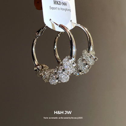 Round Stud Earrings For Women In Silver Copper Featuring Rhinestones