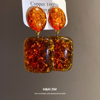 Maillard Style Square Stud Earrings For Women In Coffer Resin
