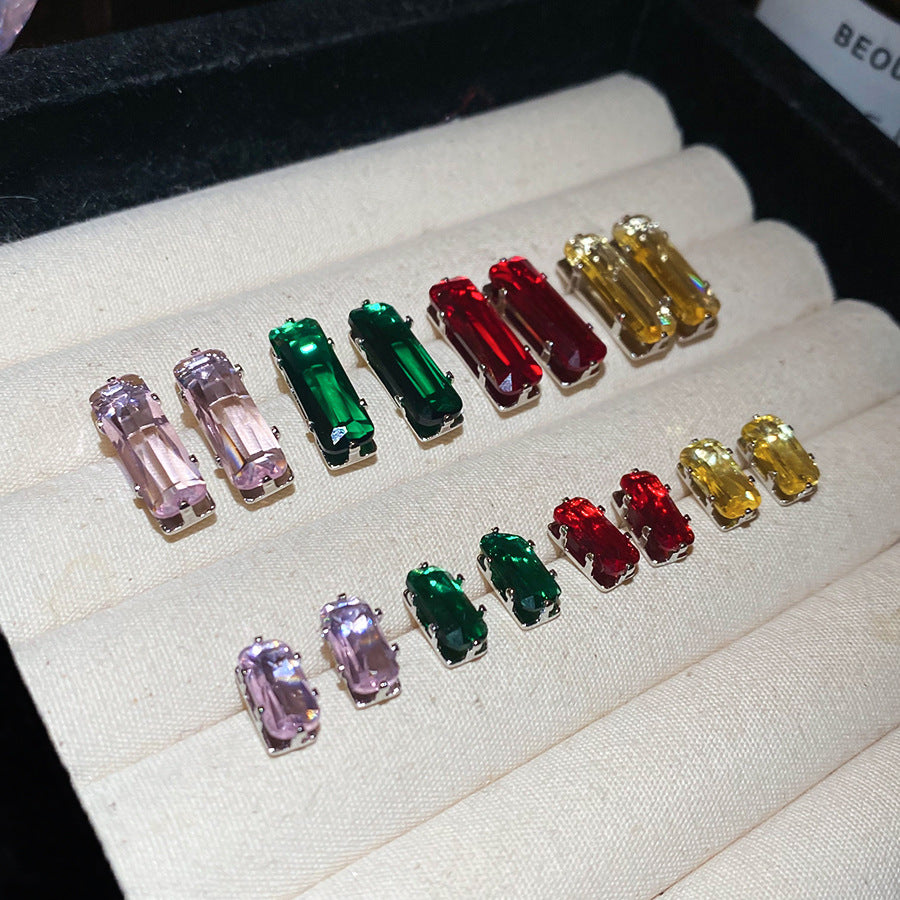 Simple Style Rectangle Stud Earrings For Women In Copper With Zircon Inlay