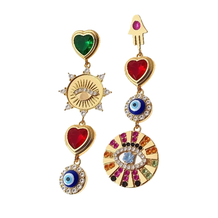 Heart Shape Stud Earrings For Women In Copper Featuring Zircon Inlay, Available In Golden