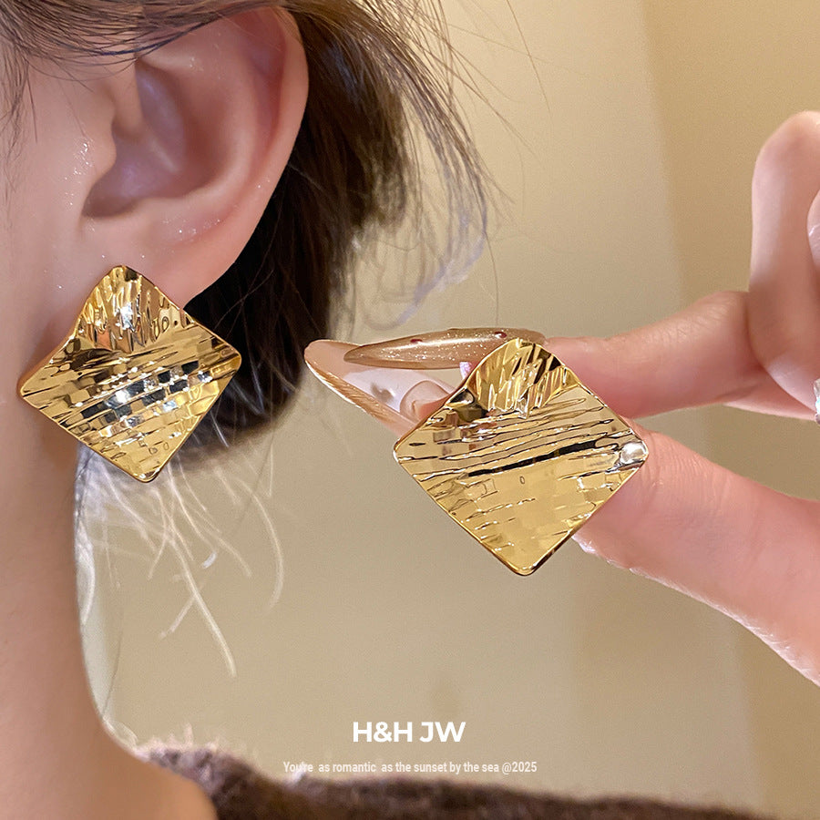 Rhombus Stud Earrings For Women In Copper Featuring 18K Gold Plating With Golden Finish