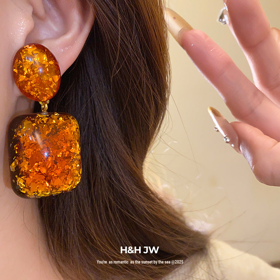 Maillard Style Square Stud Earrings For Women In Coffer Resin