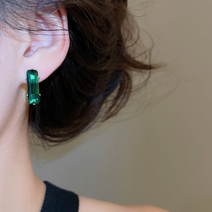 Simple Style Rectangle Stud Earrings For Women In Copper With Zircon Inlay