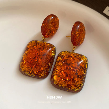 Maillard Style Square Stud Earrings For Women In Coffer Resin