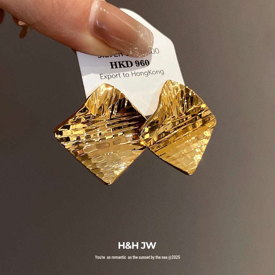 Rhombus Stud Earrings For Women In Copper Featuring 18K Gold Plating With Golden Finish