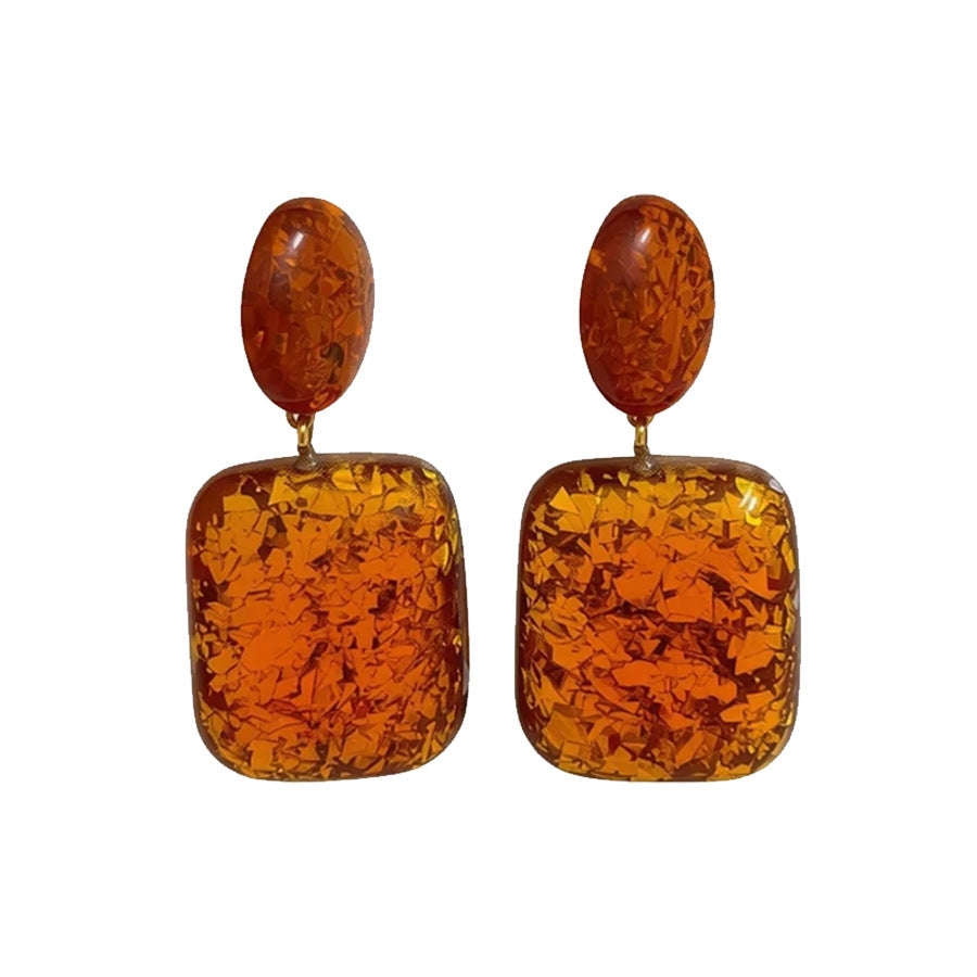 Maillard Style Square Stud Earrings For Women In Coffer Resin