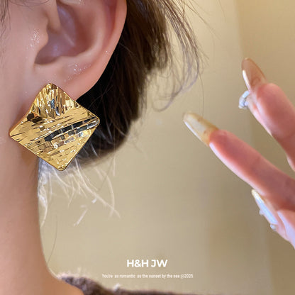 Rhombus Stud Earrings For Women In Copper Featuring 18K Gold Plating With Golden Finish