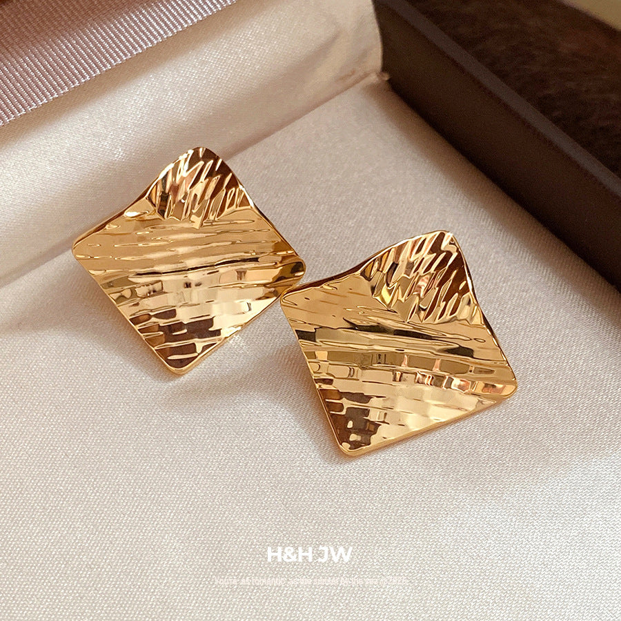 Rhombus Stud Earrings For Women In Copper Featuring 18K Gold Plating With Golden Finish