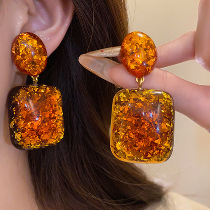 Maillard Style Square Stud Earrings For Women In Coffer Resin