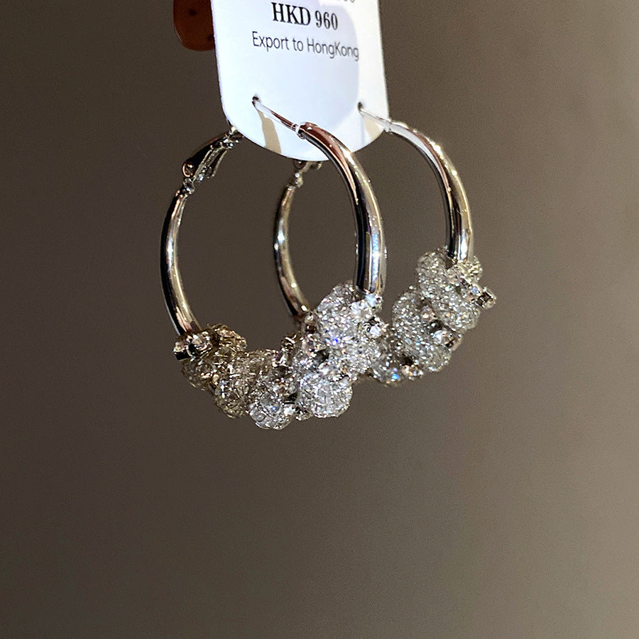 Round Stud Earrings For Women In Silver Copper Featuring Rhinestones