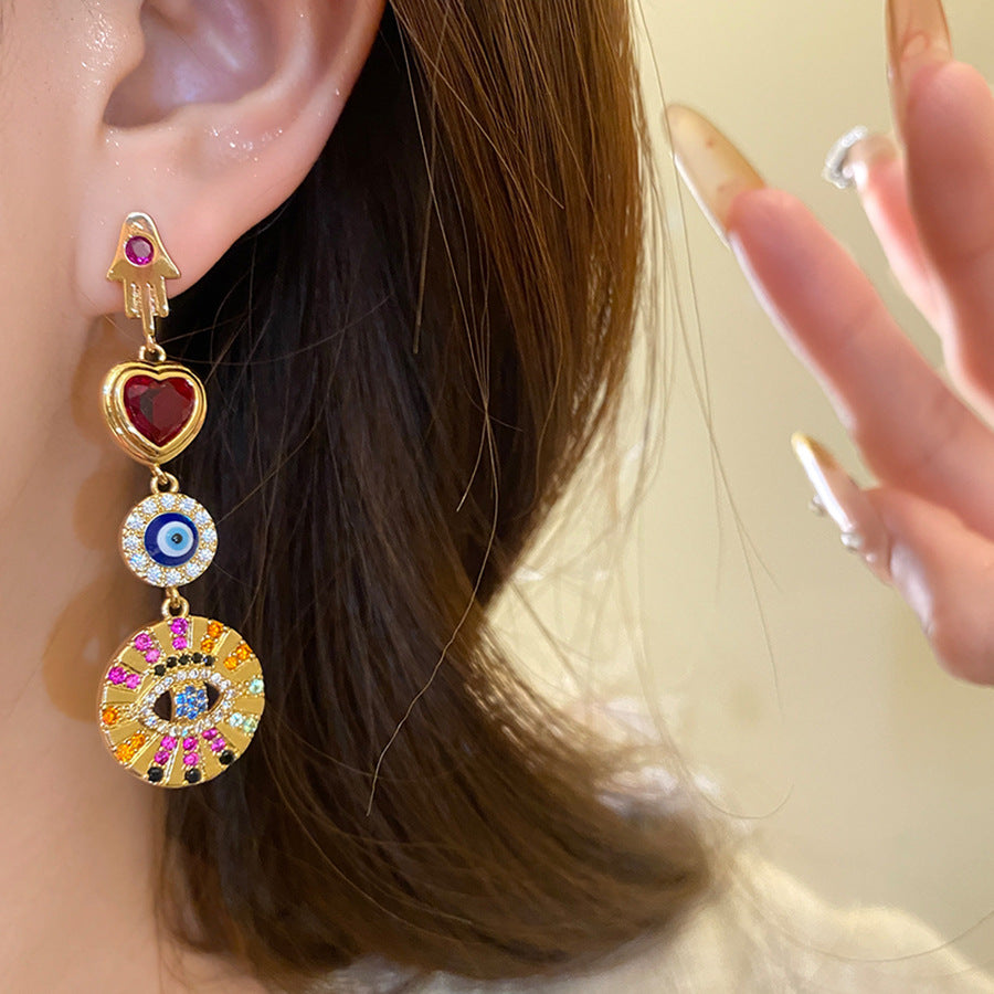 Heart Shape Stud Earrings For Women In Copper Featuring Zircon Inlay, Available In Golden