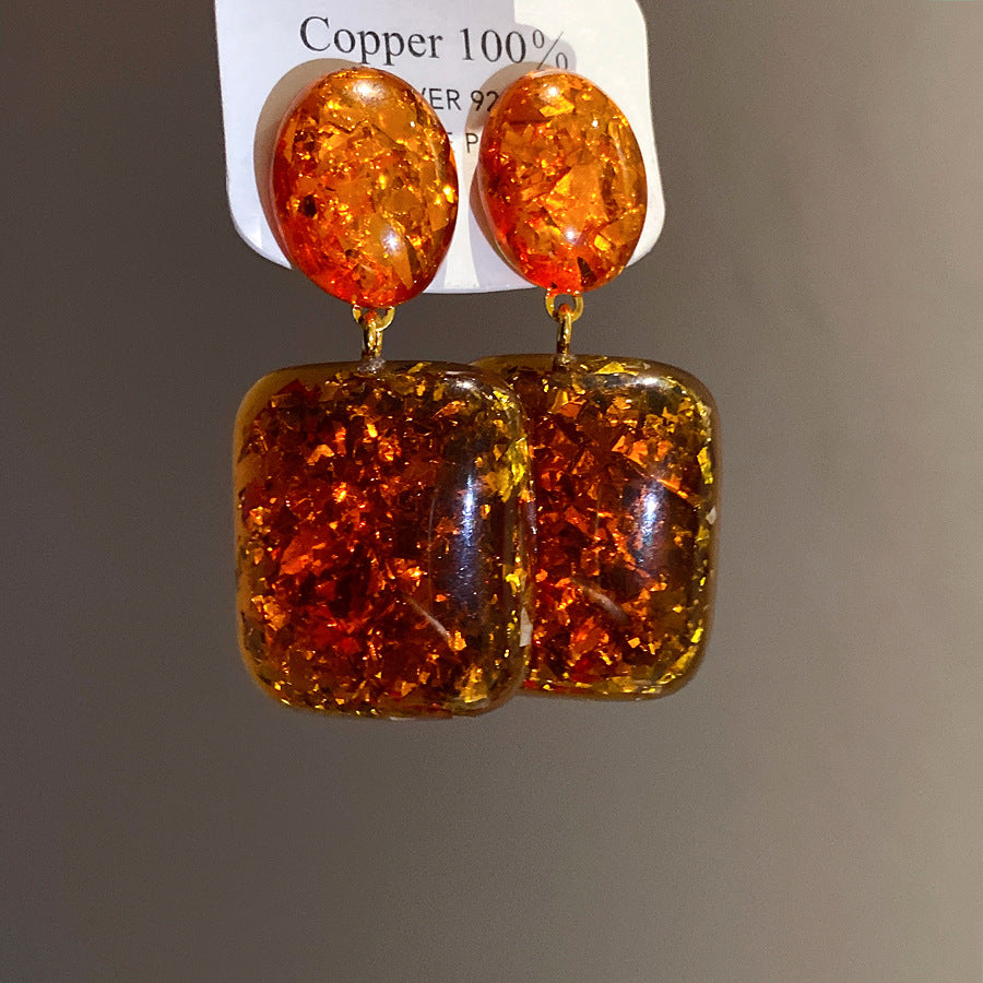 Maillard Style Square Stud Earrings For Women In Coffer Resin