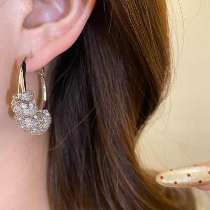 Round Stud Earrings For Women In Silver Copper Featuring Rhinestones