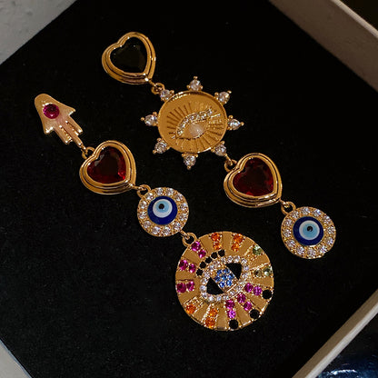Heart Shape Stud Earrings For Women In Copper Featuring Zircon Inlay, Available In Golden