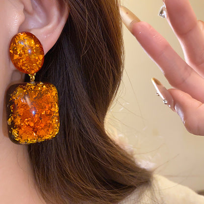Maillard Style Square Stud Earrings For Women In Coffer Resin