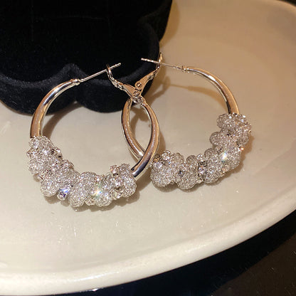Round Stud Earrings For Women In Silver Copper Featuring Rhinestones