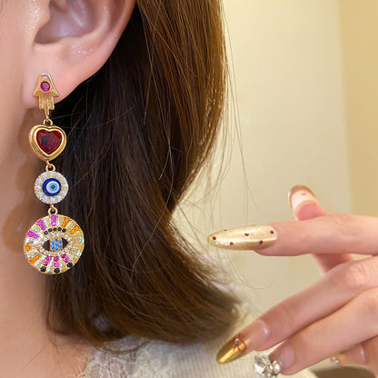 Heart Shape Stud Earrings For Women In Copper Featuring Zircon Inlay, Available In Golden