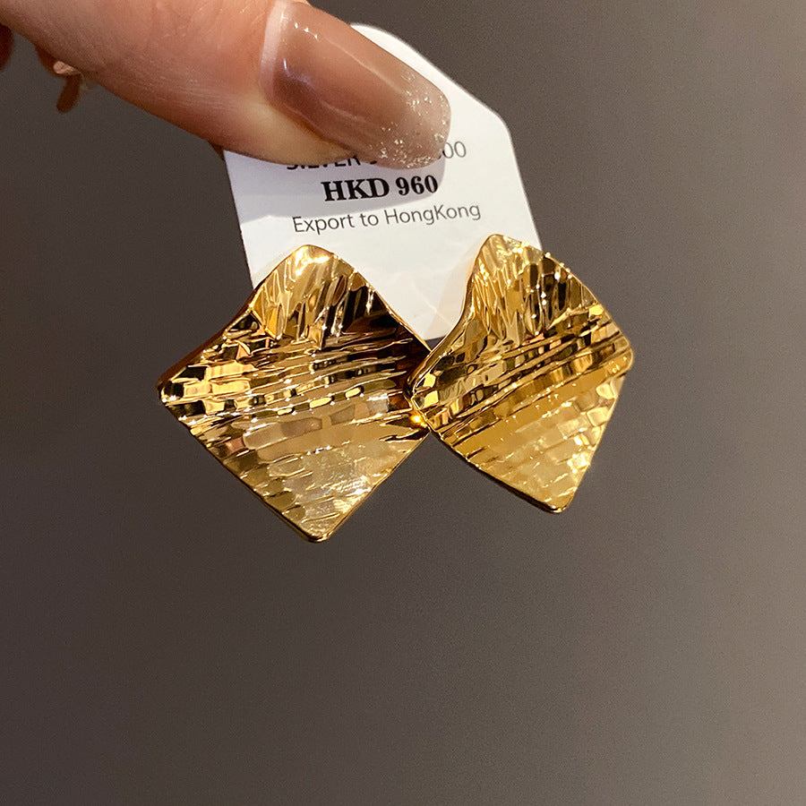 Rhombus Stud Earrings For Women In Copper Featuring 18K Gold Plating With Golden Finish