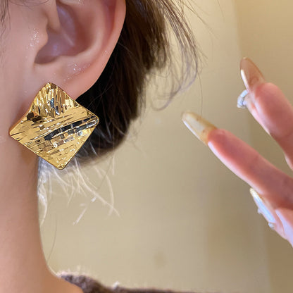 Rhombus Stud Earrings For Women In Copper Featuring 18K Gold Plating With Golden Finish
