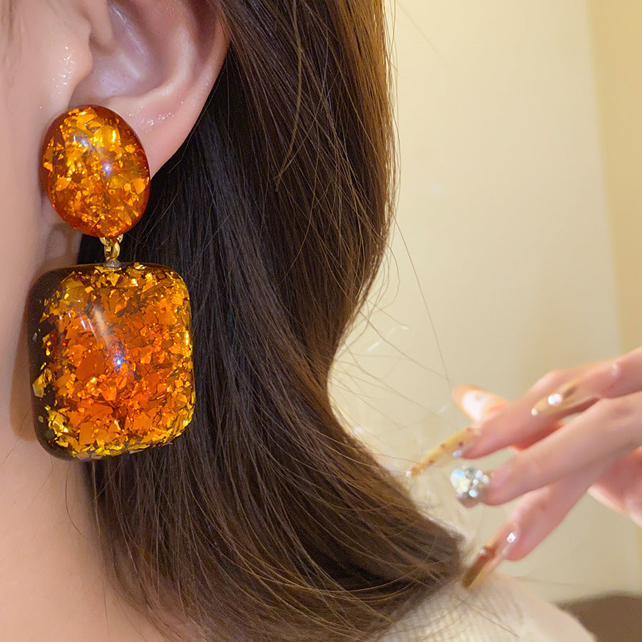 Maillard Style Square Stud Earrings For Women In Coffer Resin