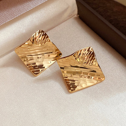 Rhombus Stud Earrings For Women In Copper Featuring 18K Gold Plating With Golden Finish