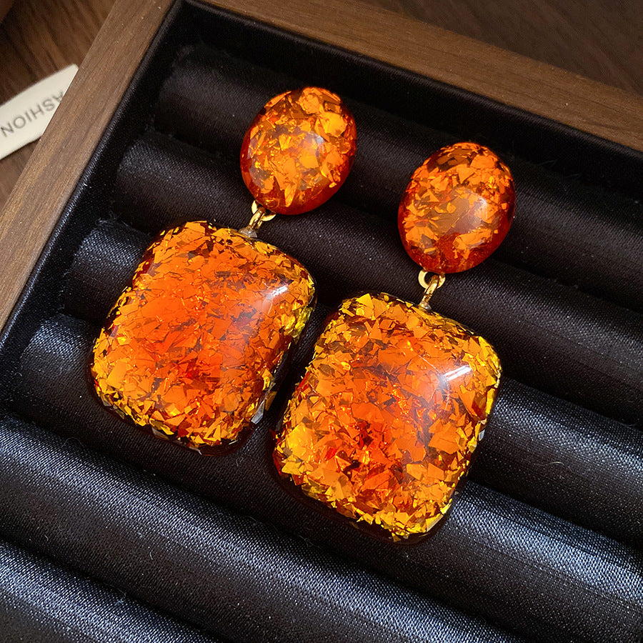 Maillard Style Square Stud Earrings For Women In Coffer Resin