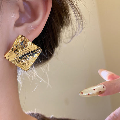 Rhombus Stud Earrings For Women In Copper Featuring 18K Gold Plating With Golden Finish