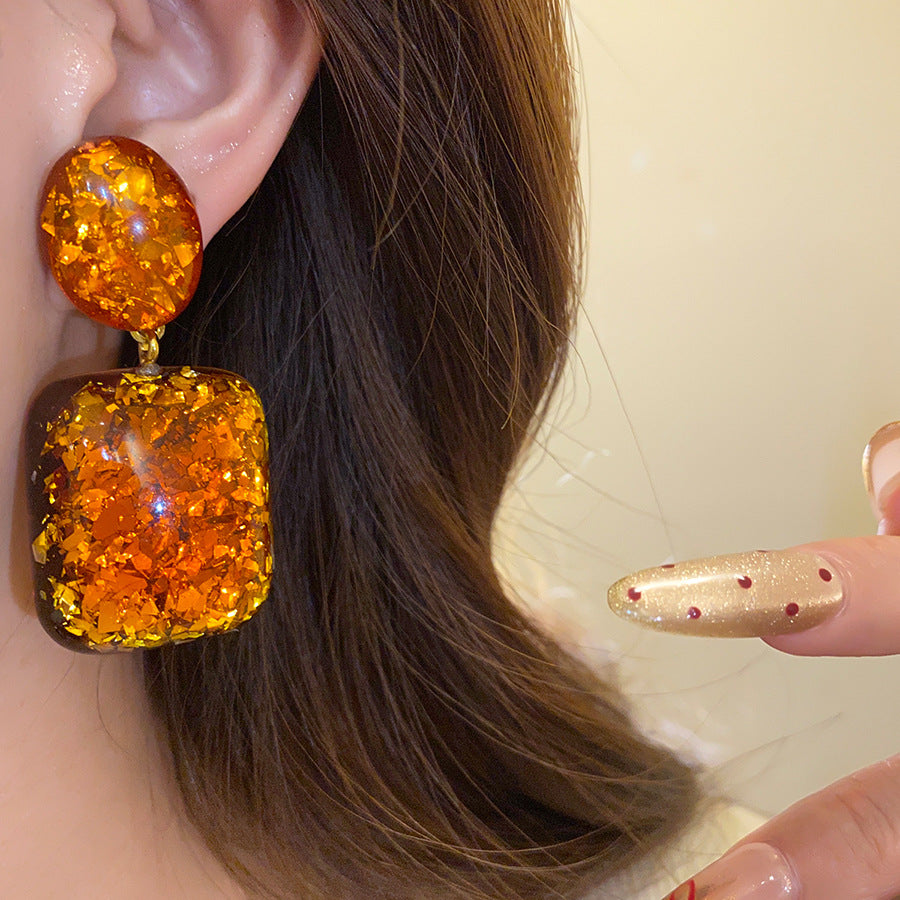 Maillard Style Square Stud Earrings For Women In Coffer Resin