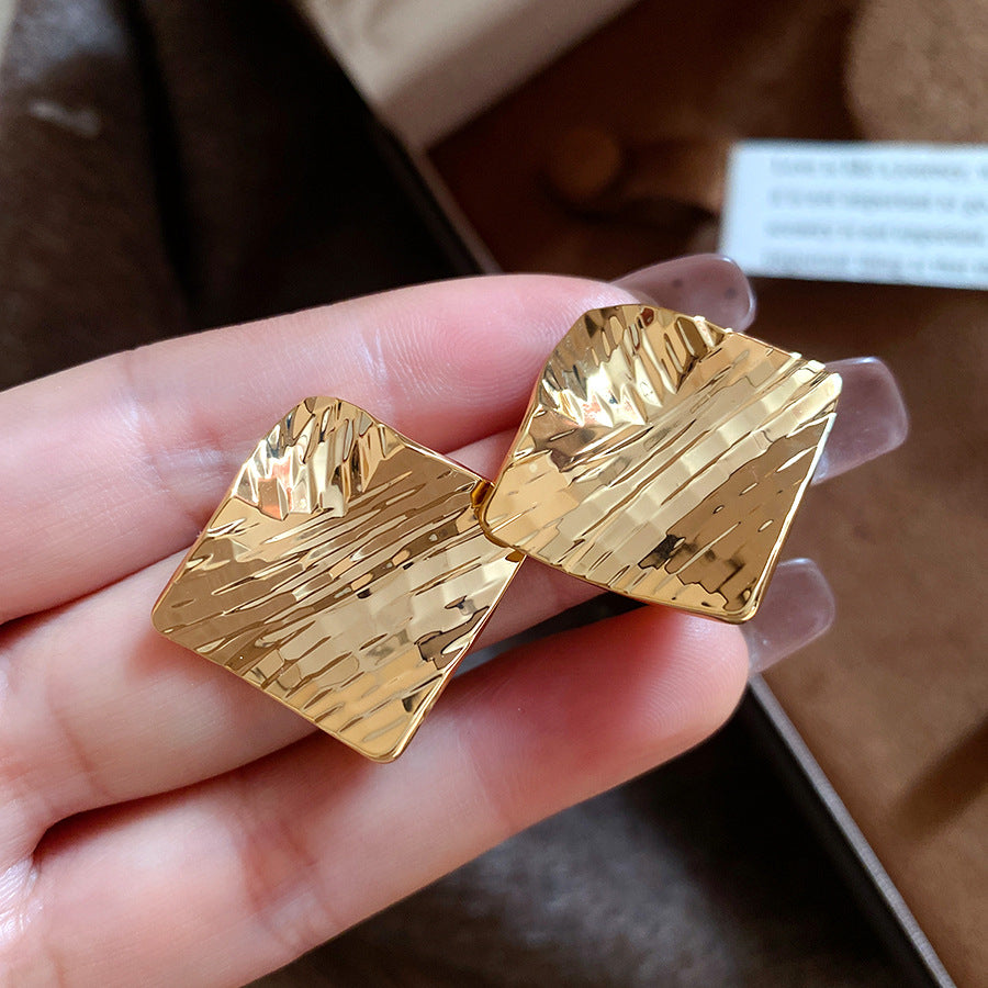 Rhombus Stud Earrings For Women In Copper Featuring 18K Gold Plating With Golden Finish