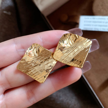 Rhombus Stud Earrings For Women In Copper Featuring 18K Gold Plating With Golden Finish