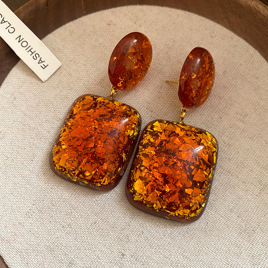 Maillard Style Square Stud Earrings For Women In Coffer Resin