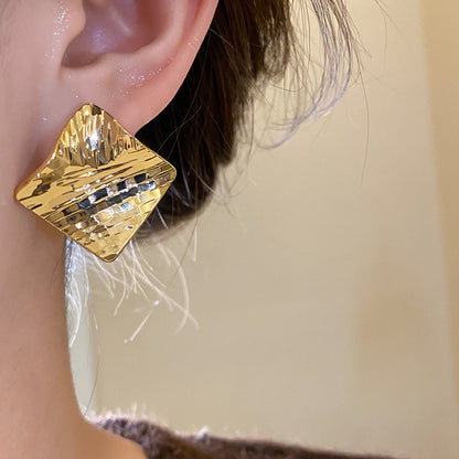 Rhombus Stud Earrings For Women In Copper Featuring 18K Gold Plating With Golden Finish
