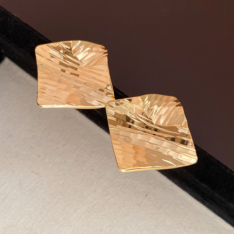 Rhombus Stud Earrings For Women In Copper Featuring 18K Gold Plating With Golden Finish