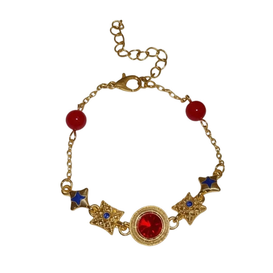 Round Retro Alloy Necklace In Red, For Stylish Vintage Look, 1 Set