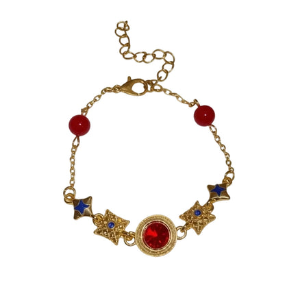 Round Retro Alloy Necklace In Red, For Stylish Vintage Look, 1 Set