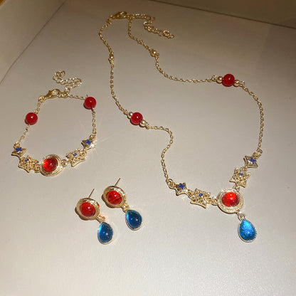 Round Retro Alloy Necklace In Red, For Stylish Vintage Look, 1 Set