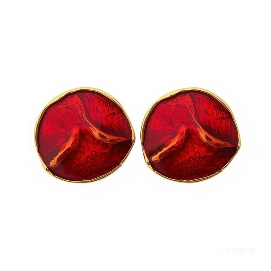 Retro Golden Jewelry Set Featuring Round Pattern, Alloy Material, And Enamel Craftsmanship