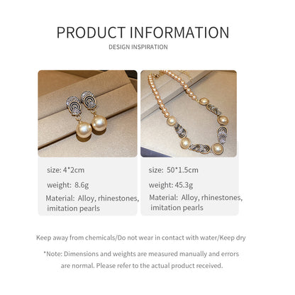 Retro Round Imitation Pearl Necklace For Women In Golden Color, Perfect For Daily Wear