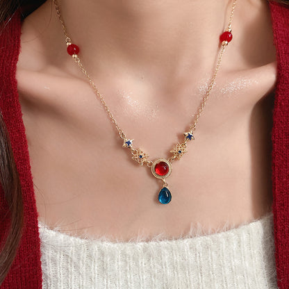 Round Retro Alloy Necklace In Red, For Stylish Vintage Look, 1 Set