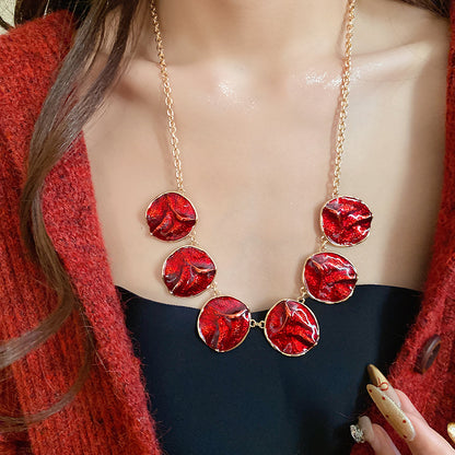Retro Golden Jewelry Set Featuring Round Pattern, Alloy Material, And Enamel Craftsmanship