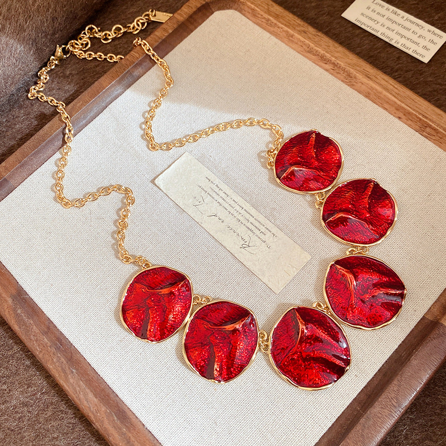 Retro Golden Jewelry Set Featuring Round Pattern, Alloy Material, And Enamel Craftsmanship