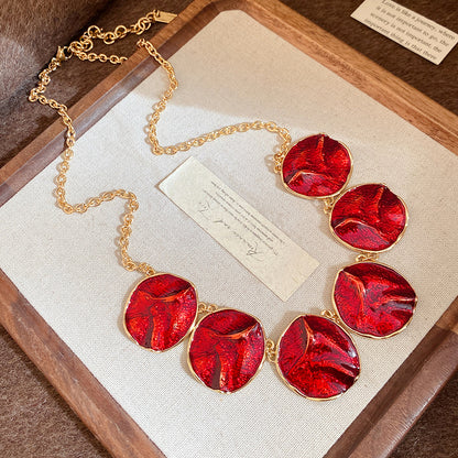 Retro Golden Jewelry Set Featuring Round Pattern, Alloy Material, And Enamel Craftsmanship