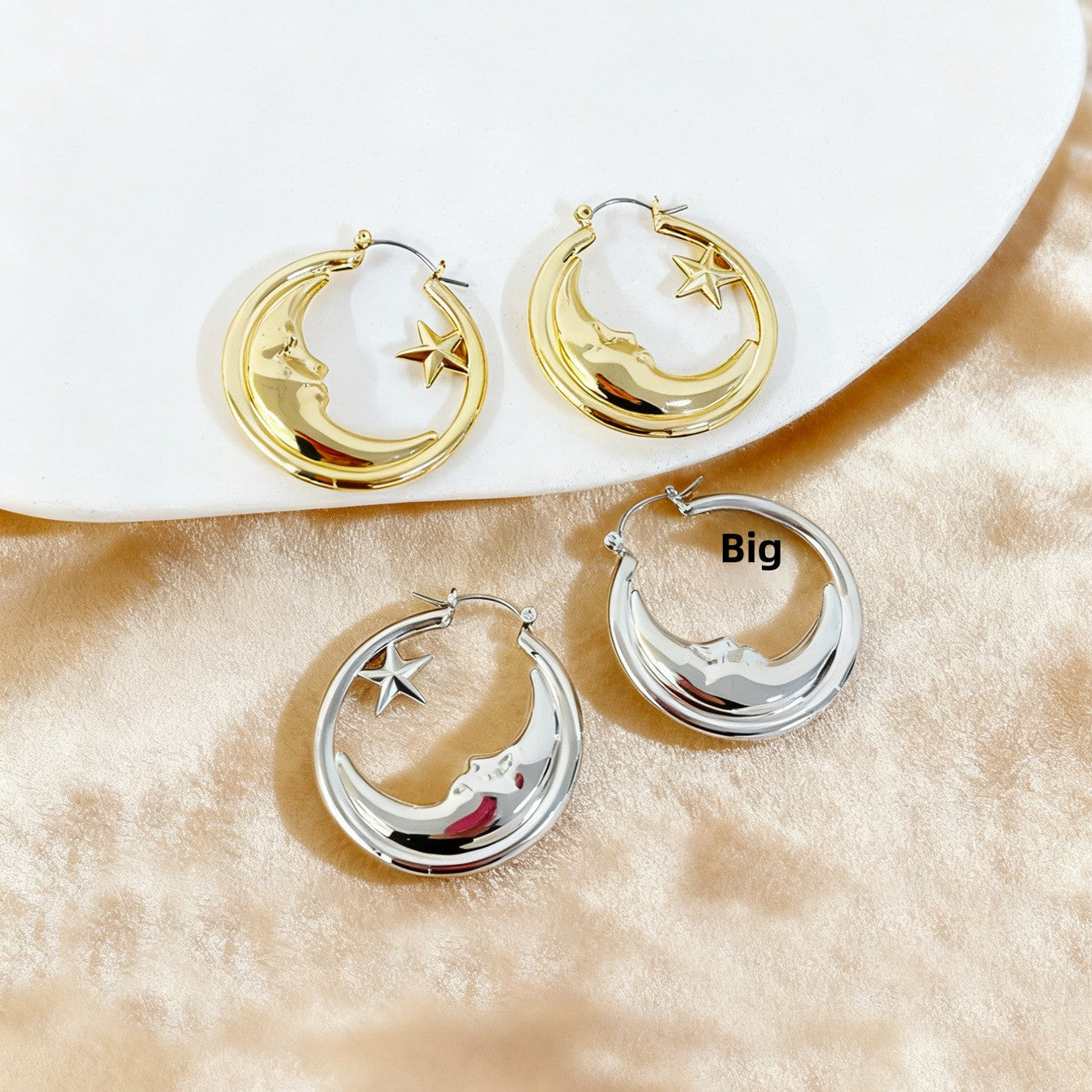 Exaggerated Golden Alloy Moon Earrings For Stylish Looks