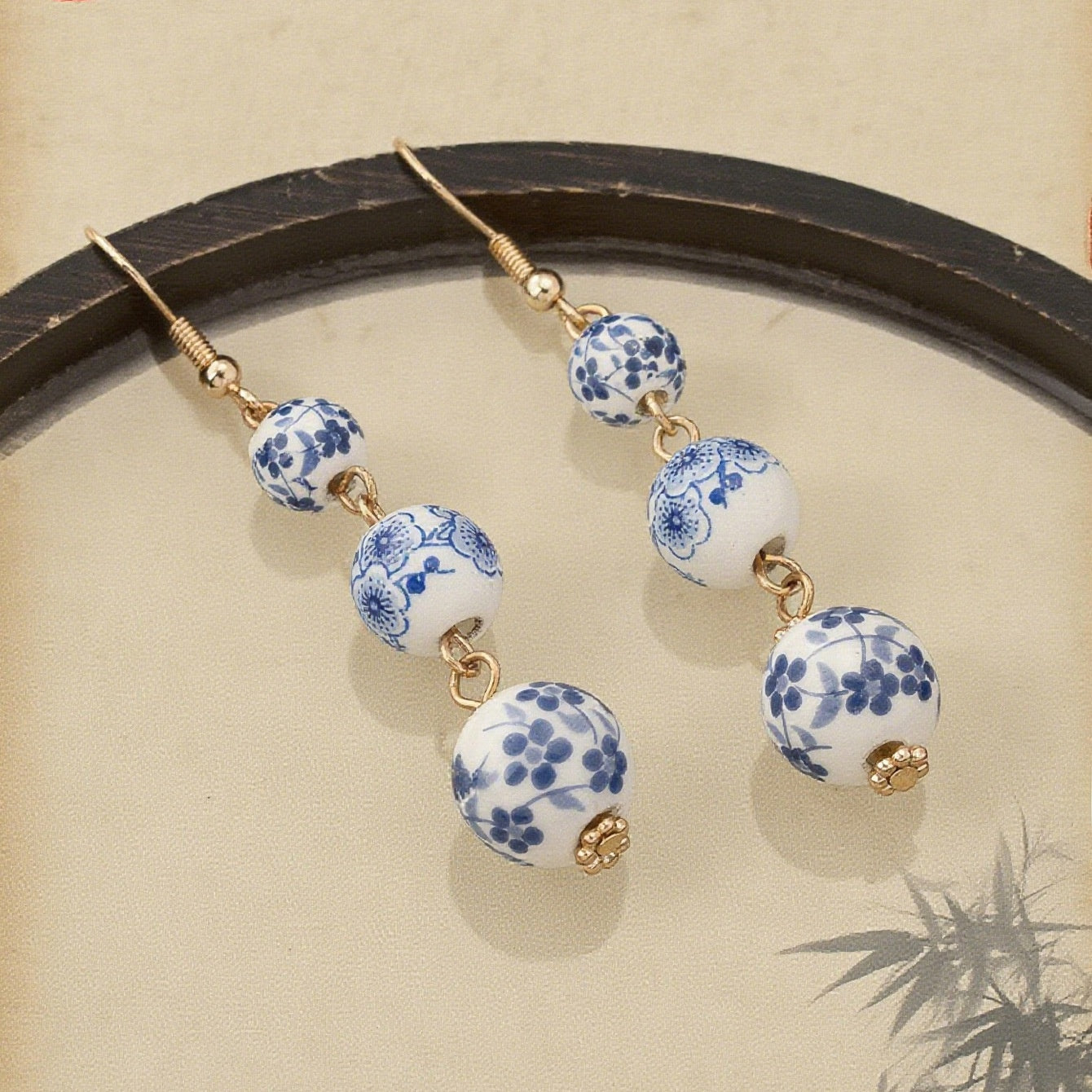 Ethnic Style Drop Earrings For Women Featuring Ceramic Flowers Design