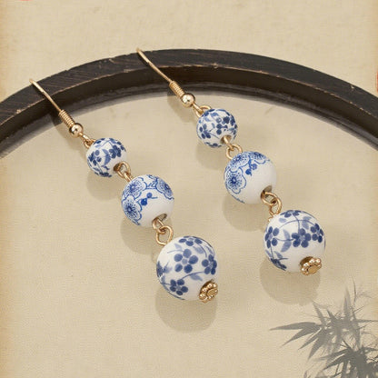 Ethnic Style Drop Earrings For Women Featuring Ceramic Flowers Design