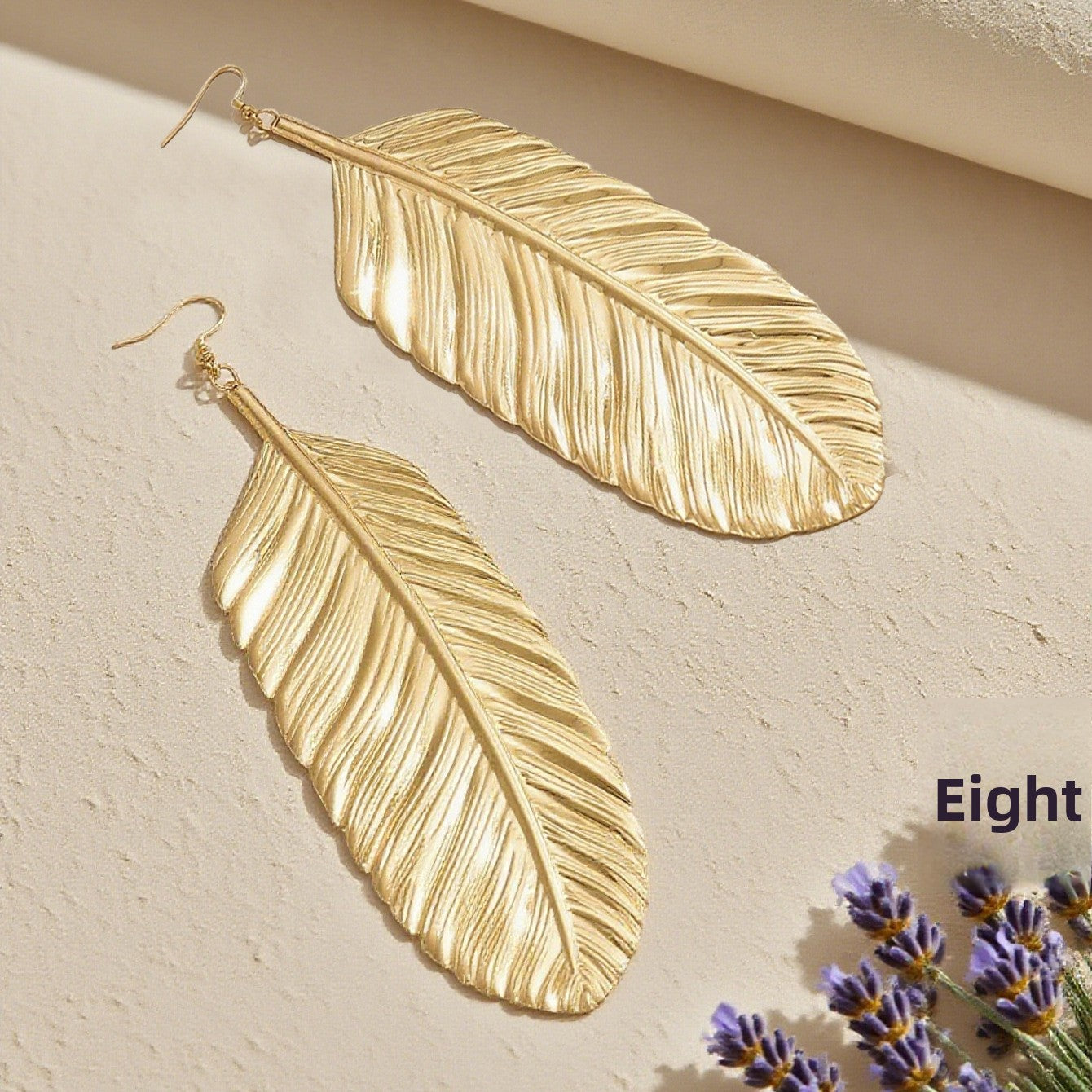Retro Feather Drop Earrings For Women Featuring Brushed Golden Alloy Ear Hook Design