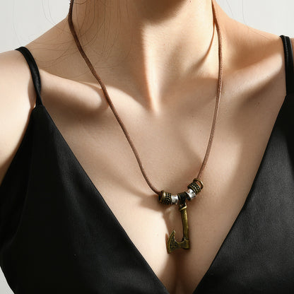 Ethnic Style Axe Necklace For Unisex Featuring Leather Rope Material