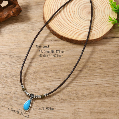 Water Droplets Sweater Chain For Ethnic Style Featuring Leather Rope In Coffer Color